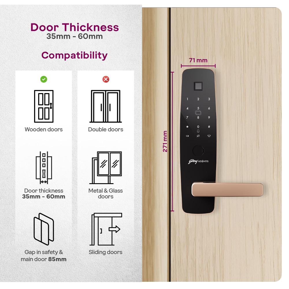 Godrej Smart Lock | Made in India Digital Lock for Main Door I Advanced & Highly Secure|9 in 1 Access|NFC,Smart Watch,BLE Remote,Wi-Fi,Fingerprint | Rose Gold I 3Yr Warranty 